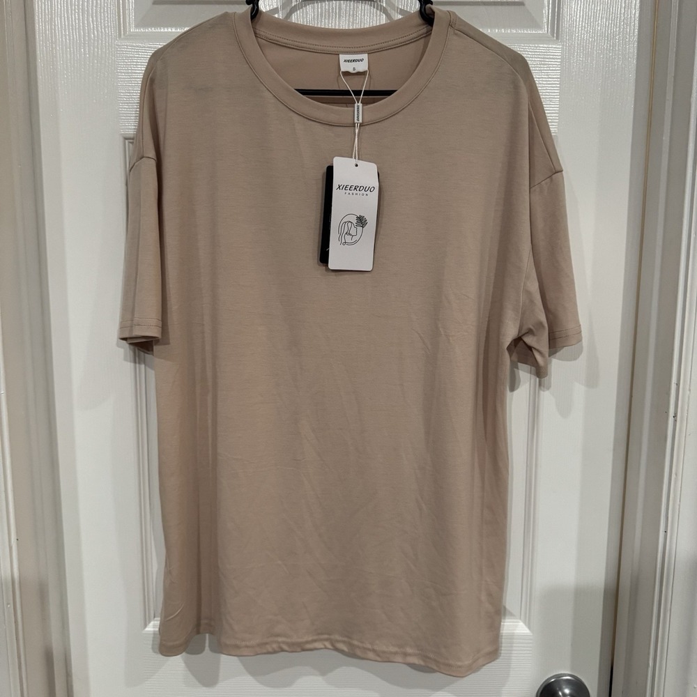 Xieerduo Women's Soft‎ Cotton Tee- Beige- Comfy 3165 Small NWT
